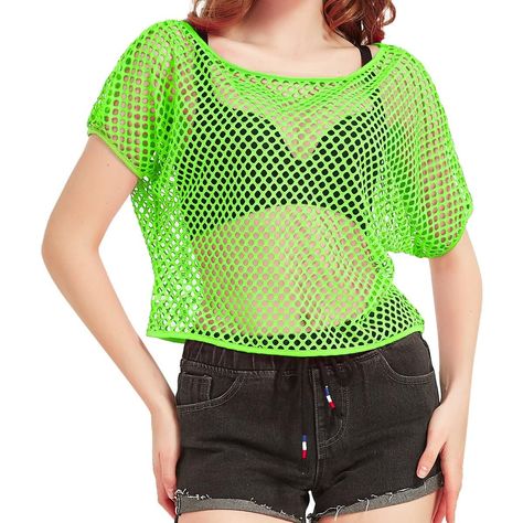 PRICES MAY VARY. 【Fashion Design】Package includes a mesh top. You can mix and match different clothes and try different dressing styles. The loose-shaped mesh top can be worn directly outside the underwear, creating a sense of layering and flow, making your outfit more fashionable. 【Bright and Colorful Colors】Bringing back the popular neon trend, this 80s outfit comes in bright and bold colors that give it a modern and playful look, creating an edgy, ostentatious style for those who like to purs Blacklight Clothes, Alien Costumes, Neon Clothes, Summer Sequins, 80's Costume, Fishnet Shirt, 80s Fancy Dress, Outfit Oversize, 80s Neon