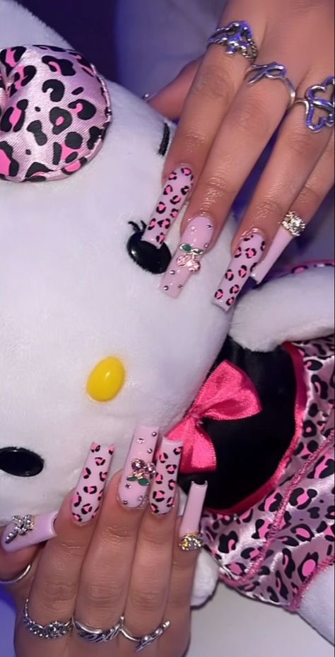 Kitty Nails, Square Acrylic Nails, Long Acrylic Nails, Cute Acrylic Nails, Nails Acrylic, Nails Inspo, Nails Ideas, Stylish Nails, Pink Yellow