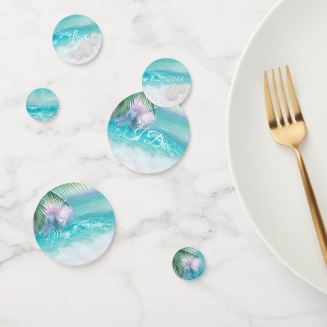 SPARKLING OCEAN WATERS | Table Confetti #weddings #thebarefootbride Coral Wedding Themes, 40th Birthday Balloons, Turquoise Ombre, Flower Confetti, Custom Confetti, Ocean Wedding, Confetti Birthday, Wedding Gift Diy, On Cloud Nine