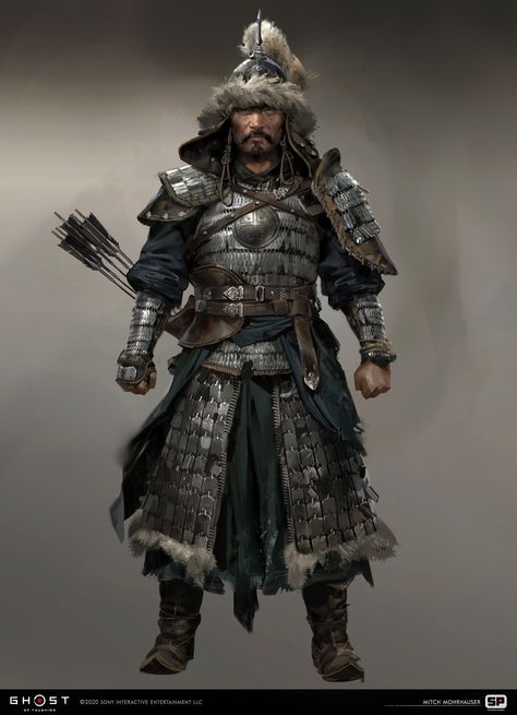 ArtStation - Ghost of Tsushima - Misc. Mongols, Mitch Mohrhauser Medieval Mongolian Warrior, Dnd Mongolian, Fantasy Mongolian Warrior Art, Chinese Armor Art, Mongolian Fantasy Art, Mongolian Character Design, Mongolian Warrior Art, Mitch Mohrhauser, Mongolian Armor