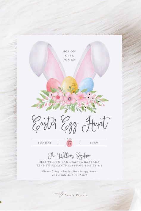 Easter Bunny Egg Hunt, Easter Party Invite, Easter Invitations, Bunny Egg, Easter Bunny Eggs, Easter Celebration, Easter Party, Easter Egg Hunt, Party Invite