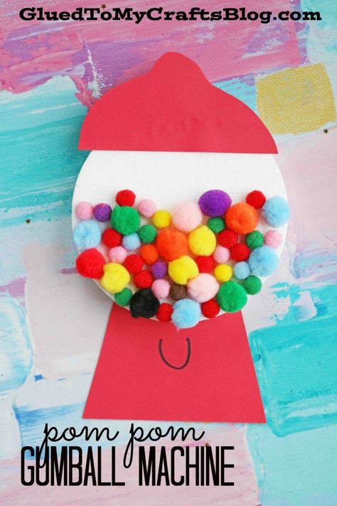 Gumball Machine Craft, Babysitting Crafts, February Crafts, K Crafts, Summer Camp Crafts, Toddler Arts And Crafts, Craft Craft, Pom Pom Crafts, Candy Crafts