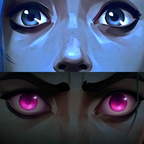 Vi Eyes Arcane, Jinx Eyes Arcane, Jinx Shimmer Eyes, Jinx Pink Eyes, Jinx With Her Hair Down, Jinx Hair Down, Jinx Eyes, Jinx Face, Jinks Arcane