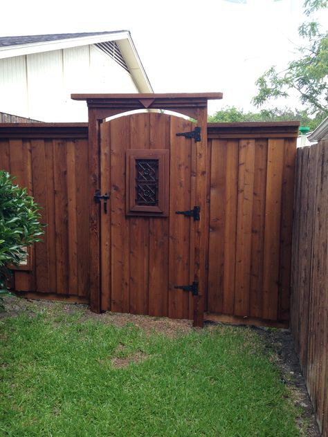 Arched Gate Tall Header Wood Fence Gate Designs, Cedar Fencing, Wooden Fence Gate, Wood Fence Gates, Wooden Garden Gate, Backyard Gates, Garden Gates And Fencing, Garden Gate Design, Wood Fence Design