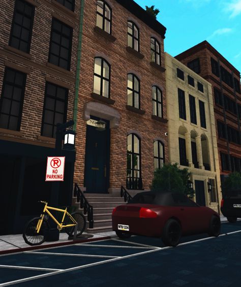 Town House Apartment, Roblox City Ideas, Bloxburg Big Town Layout, Nyc Apartment Aesthetic Bloxburg, Bloxburg New York City Ideas, Blox Burg Town Ideas, New York Bloxburg Apartment, Bloxburg Town Entrance Ideas, Bloxburg Nyc Townhouse