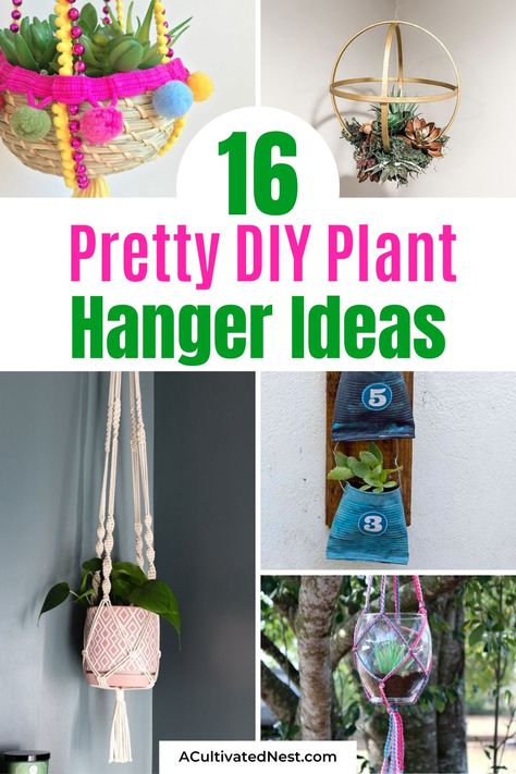 16 Pretty DIY Plant Hangers- Discover stunning DIY plant hanger projects that blend style and functionality, perfect for indoor and outdoor spaces. From simple macramé designs to innovative upcycled treasures, elevate your home's greenery in a snap! | #DIYPlantHangers #HomeDecor #diyProjects #indoorGardening #ACultivatedNest Macrema Plant Hanging Diy, Beaded Plant Hangers Diy, Plant Basket Diy, Diy Plant Hangers, Diy Plant Hanger Easy, Outdoor Plant Hanger, Baskets Diy, Hanging Plants Diy, Make From Scratch