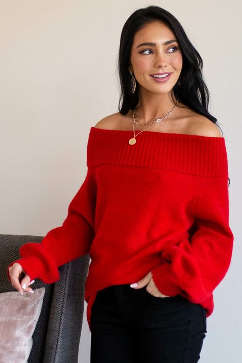 Lipstick Red Off Shoulder Puff Sleeve Sweater || Valentine's Day outfit | Valentine's Day outfits for women | valentines day outfits for women dress | valentines day outfits for women winter | womens winter outift | womens sweater | winter sweater | winter outfit 2022 | womens winter outfit 2022 | womens winter sweater 2022 | womens winter sweaters | winter outfit ideas | womens outfit inspiration | womens outfit inspo | women's outfit ideas Red Sweater Outfit, Off Shoulder Puff Sleeve, Spring Time Outfits, Rock Star Outfit, Winter Sweater Outfits, Shoulder Puff Sleeve, Outfit Inspiration Women, Lime Lush Boutique, Lime Lush