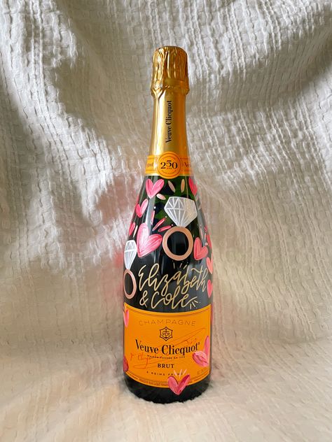 Painted Champagne Bottles, Bridal Balloons, Bedazzled Liquor Bottles, Murals Home, Custom Champagne Bottle, Makeup Boxes, Engagement Balloons, Bottle Decorations, Wedding Wine Bottles