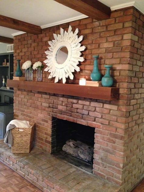 35 Gorgeous Natural Brick Fireplace Ideas (Part 2) Brick Fireplace Mantles, Brick Fireplace Ideas, Brick Fireplace Decor, Brick Fireplace Wall, Red Brick Fireplaces, White Brick Fireplace, Brick Fireplace Makeover, Fireplace Mantle Decor, Brown Brick