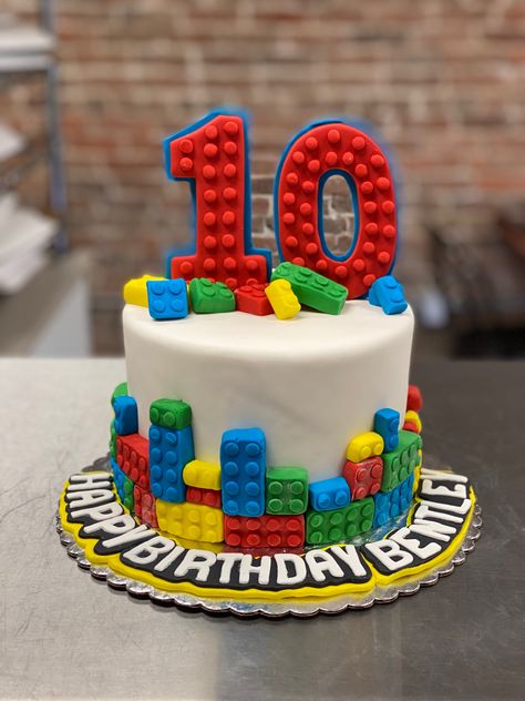 Lego 10th Birthday Party, Lego Birthday Party Cupcakes, Easy Lego Cake Ideas, Birthday Cake For Boys 10th Birthday, Duplo Birthday Cake, Legos Birthday Cake, Lego Bday Cake, Lego Theme Birthday Cake, Lego Cake Ideas Birthday