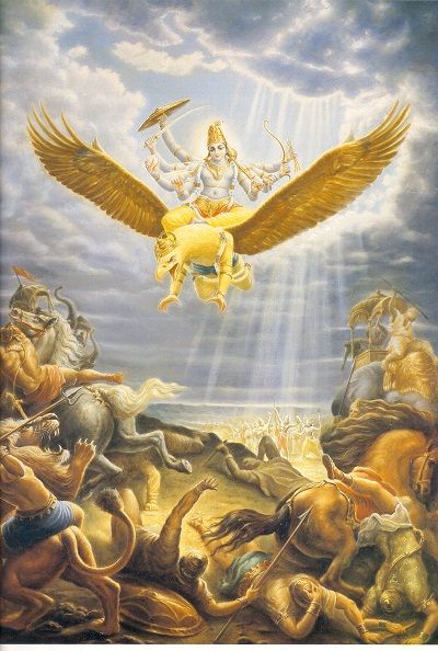 Garuda, the Lord's pure devotee flying. Rig Veda, Krishna Avatar, Krishna Hindu, Vishnu Wallpapers, Lord Vishnu Wallpapers, Vedic Art, Hinduism Art, Sanatan Dharma, Lord Krishna Wallpapers