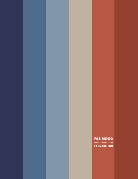 Dark Blue Pallete Color Combos, Blue Denim Color Palette, Terracotta And Blue Palette, Indigo Blue Colour Combination, Denim Blue Color Scheme, Blue Grey Rust Color Scheme, Terracotta Colour Combinations, Red And Blue Pallete Color, Denim Blue Color Combinations