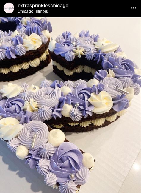 Lavender Number Cake, Purple Letter Cake, Purple Cookie Cake, Purple Number Cake, Dahlia Cake, Fancy Treats, Almond Crescent Cookies, Purple Cookies, Treat Business