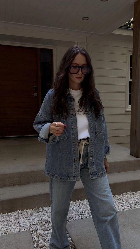 Denim on Denim | Early Fall SAHM Outfits Cher From Clueless, Sahm Outfits, Cher Clueless, Denim On Denim, Oversized Denim Jacket, Early Fall Outfit, Pinterest Outfits, Fall Street Style, Outfit Inspo Fall