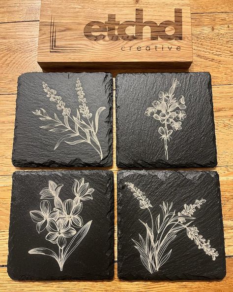 Latest offering on our new @etsyuk shop! Beautiful slate coasters set of 4 flower design. • • #slate #slatecoasters #etchdcreative #etsy #etsyshop #etsyseller #etsyfinds #laserengraved #laserengraving #creativegifts #familybusiness #smallbusiness #bosslady #bossladymindset #productalert Slate Coasters Ideas, Coasters Ideas, Laser Engraved Gifts, Slate Coasters, Wedding Souvenirs, Engraved Gifts, April 22, Coasters Set, Creative Gifts