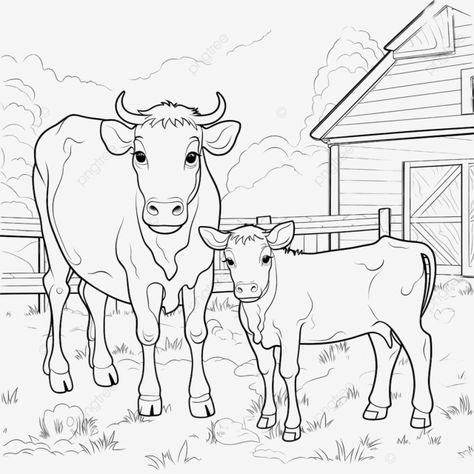 agricultural yard cow and calf children coloring book cow illustration color book baby cow png Cow With Calf Drawing, Cow And Calf Drawing, Baby Cow Drawing, Farm Animals For Kids, Cow With Calf, Cow Sketch, Star Stable Horses, Cow And Calf, Cow Coloring Pages