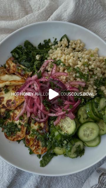 Halloumi Couscous Salad, Halloumi Couscous, Honey Halloumi, Halloumi Recipes, Balanced Lunch, Salad Prep, Office Food, Extra Protein, Hot Honey