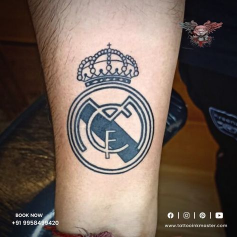 Are you a true Real Madrid CF fan? Shower your love for your favorite team with this stylish Real Madrid CF logo tattoo. Specially designed for those who are crazy about the love of football. The formal team of great Ronaldo and Real Madrid are the undisputed kings of the Champions League by defeating everyone 14 times. Call +91-9958499420 #BesttattooartistinDelhi #besttattooshopinNoidA #besttattooshopnearme #RealMadridCFTattoo #Tattooartistnearme #tattooshopnearmeinnoidaghaziabad Real Madrid Tattoo Ideas, Ronaldo And Real Madrid, Cf Tattoo, Real Madrid Tattoo, Tattoo In Color, Madrid Tattoo, Real Madrid Logo, Tattoo Maker, Tattoo Shop