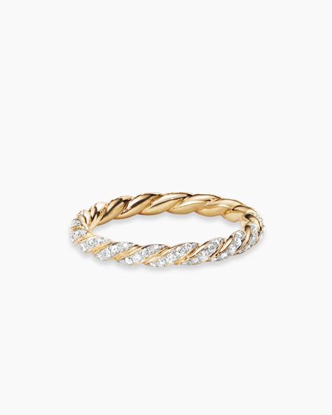 David Yurman | Pavé Petite Band Ring in 18K Yellow Gold, 2.8mm Birthstone Wedding Band, Wedding Band Stack, Twisted Wedding Band, Cheap Wedding Bands, David Yurman Ring, Stacked Wedding Bands, Gold Diamond Wedding Band, Women's Rings, Engagement Band