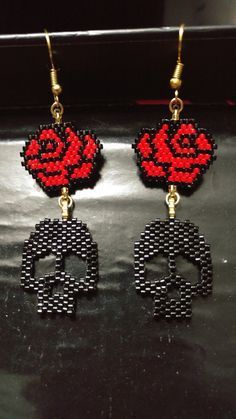 Beaded Coffin Earrings, Beaded Skull Earrings, Halloween Brick Stitch Earrings, Halloween Bead Patterns, Halloween Seed Bead Earrings, Halloween Beaded Earrings, Delica Beaded Earrings, Halloween Earrings Beaded, Halloween Beaded Jewelry