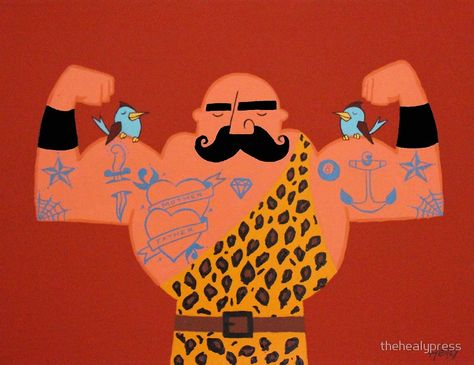 Circus Gift Ideas, Boxing Character, Vintage Strongman, Circus Gifts, Beer Bottle Design, Under The Big Top, Man Illustration, Strong Man, Circus Art