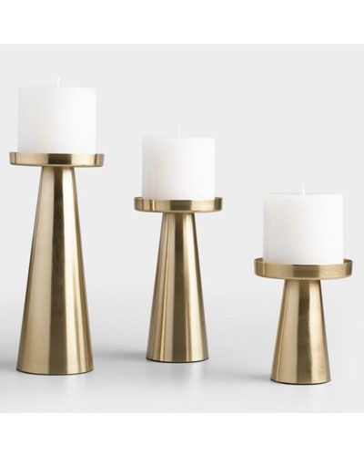 Labor Day Sales #theeverygirl Gold Pillar Candle Holders, Candle Votives, Gold Home Accessories, Gold Candle Holders, Fall Mantel, Gold Candles, Tabletop Accessories, Tealight Candle, Pillar Candle Holders