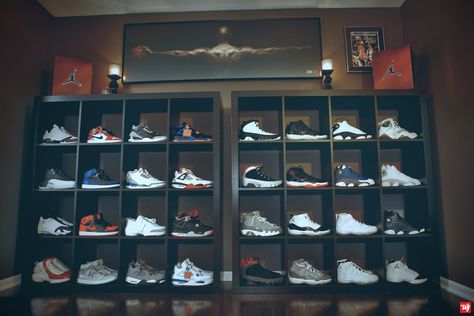 Ward 1 Air Jordan Collection Shoe Room [ Air Jordan Deadstock ] wall. Sneakerhead Organization Sneakers Closet, Ikea Bookcases, Wall Shrine, Air Jordan Collection, Sneaker Closet, Sneakerhead Room, Sneaker Displays, Jordan Collection, Collection Room