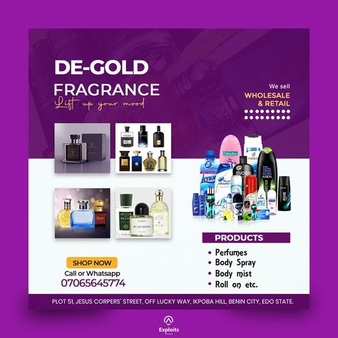 Ad flyer design done with Photoshop Perfume Business Flyer Design, Perfume Flyer Design, Classy Skirts, Benin City, Social Media Branding Design, Waves Photos, Media Branding, Graphic Design Tutorials Learning, Perfume Ad