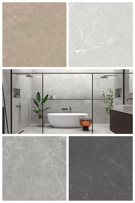 Gray Porcelain Tile Floor, Large Tile Bathroom, Fish Scale Tiles, Contemporary Bathroom Tiles, Grey Bathroom Floor, Stone Tile Bathroom, Moroccan Fish, Light Grey Bathrooms, Tiles Terrazzo