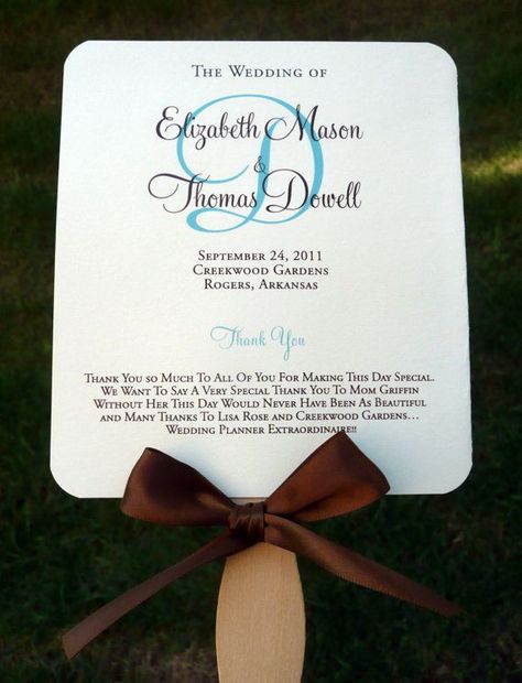 wedding programs fan examples | Wedding Program Fan Blue And Brown Wedding, Wedding Fans For Guests, Simple Classic Wedding, Programs Wedding, Wedding Fan, Wedding Program Fans, Program Fans, Wedding Fans, Turquoise Wedding