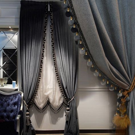 PRICES MAY VARY. Unique Design : Soft velvet curtain fabric with luxury pompoms Package include : 2 panels .1 Right + 1 left +2 Matching luxury Tie Backs Rod-pocket top :Constructed with 2.3" rod pocket, 1.1" header hem, slips effortlessly across your standard or decorative curtain rod for quick, tool-free installation Function: Fabric weight about 900g each meter , it can blocks out 80% of light and 90% of UV ray. Keep your home cooler in the summer and warmer in the winter Care Instruction:Mac Octagonal Window, Oriel Window, Luxury Curtains Living Room, Luxury Drapery, Flat Window, Burgundy Curtains, Window Corner, French Window, Curtain For Living Room