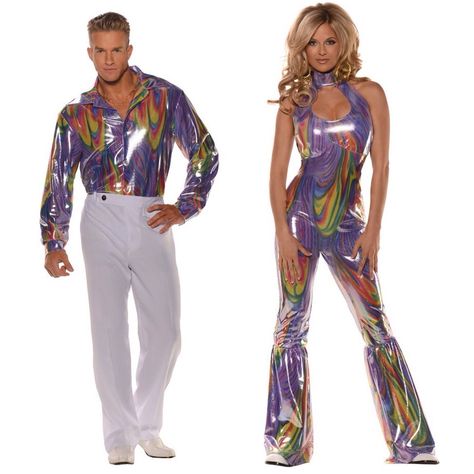 Disco Couples Costume! #1970s #disco #colorful #theme #discotheme #party #women #men #costumes #discocostumes #halloween #new #newcollection #couples #discocouples #pants #shirts #fashion #discoparty #onlineshopping #shopping #70sfashion #70disco #dance Couples Disco Outfits, Disco Couples Costume, Disco Couple Costume, Disco Halloween Costumes, Disco Couple, Disco Halloween Costume, Partner Halloween Costumes, Disco Outfits, 70’s Disco