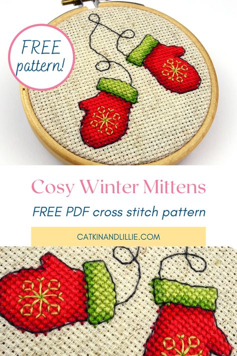 Mitten Cross Stitch Pattern Free, Mitten Cross Stitch Pattern, Cross Stitch Mittens, 3 Inch Cross Stitch Patterns Christmas, Free Cross Stitch Christmas Ornaments, Free Mini Counted Cross Stitch Christmas Patterns, Free Cross Stitch Ornament Patterns, Cross Stitch Cards How To Make, Christmas Cross Stitch Patterns Free Vintage