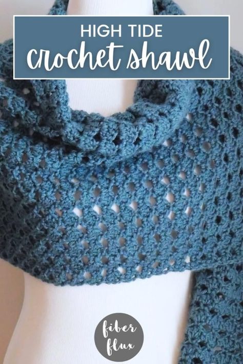 The High Tide Shawl is a free crochet pattern + full video tutorial. It is a lovely open shell stitch wrap that is versatile and easy to wear. It is worked up with basic stitches that creates a fabulous lacy effect. This shawl can be worn year round and makes a lovely gift too! Prayer Shawl Crochet Pattern, Crochet Triangle Shawl, Prayer Shawl Patterns, Crochet Shawl Free, Crochet Hooded Scarf, Crochet Wrap Pattern, Crochet Scarf Pattern Free, Basic Stitches, Earrings Patterns