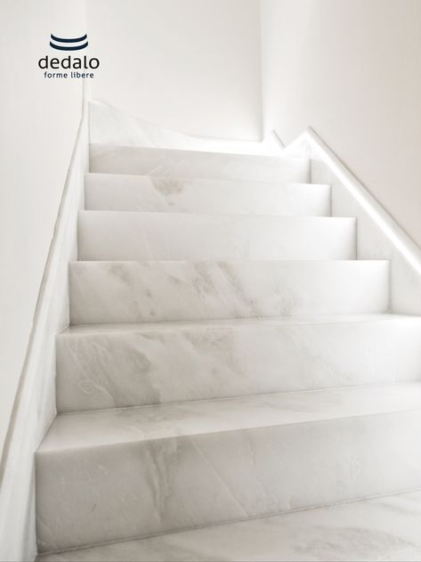 Carrara White Marble Stair. #marbletiles #marble #steps #stairways Ceramic Stairs Modern, Stairs Design White, Marble Stairs Design Modern, Stairs Marble Design, Marble Stairs Design, White Marble Stairs, Stairs Marble, Tiles Stairs, White Stairs