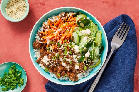 Very good. Little spicy, no one really liked the pickled cucumber but beef and rice together was great. Ground Pork Rice Bowl, Ground Beef Bulgogi Recipe, Bulgogi Bowl, Beef Bulgogi Recipe, Beef Bowl Recipe, Bulgogi Sauce, Beef Bowl, Bulgogi Recipe, Hello Fresh Recipes