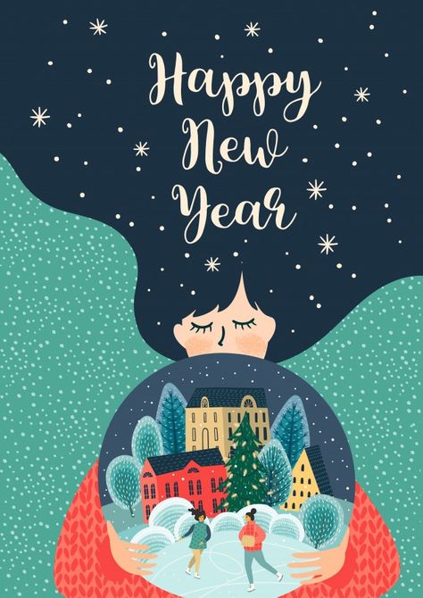 Christmas and happy new year illustratio... | Premium Vector #Freepik #vector #christmas #christmas-tree #vintage #tree Happy New Year Illustration, Santa Letter Printable, Christmas Graphic Design, New Year Art, New Year Illustration, Pinterest Images, Christmas Graphics, Jingle All The Way, Noel Christmas