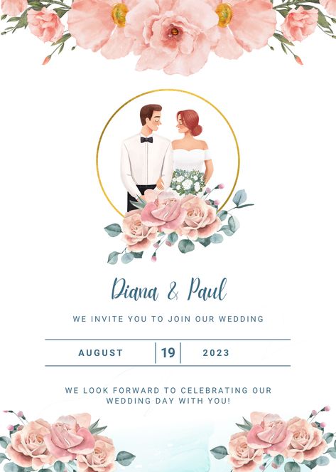 Digital Wedding Card Invitations | Wedding Re Reception Cards Invitation, Wedding Card Writing, Weddingcard Invitation, Digital Wedding Card, Wedding Cards Images, Cartoon Wedding Invitations, Invitation Engagement, Save The Date Invite, Simple Wedding Cards