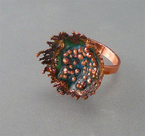 Electroformed Copper & Enamel                                                                                                                                                      More Copper Jewelry Diy, Copper Electroforming, Winter Jewelry, Metal Clay Jewelry, Electroformed Jewelry, Jewelry Images, Enamel Ring, Creative Jewelry, Beads And Wire