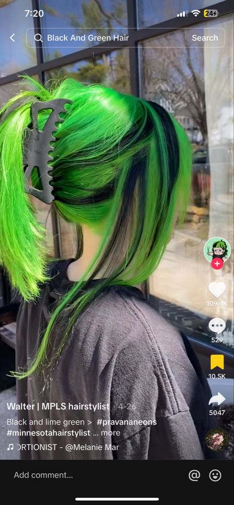 Pink And Green Hair Ideas, Neon Hair Color Ideas, Vivids Haircolor, Green And Blonde Hair, Blonde And Green Hair, Green Hair Color Ideas, Green Ponytail, Pink And Green Hair, Simple Cute Hairstyles