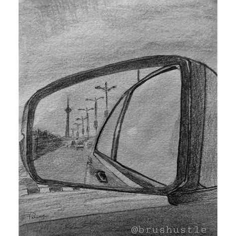 Mirror Breaking Drawing, Window Reflection Drawing, Reflection Art Drawings, Window Drawing Sketch, Car Window Drawing, Detailed Art Drawings, Car Mirror Reflection, Cars Outside Lyrics, Mirror Image Drawing