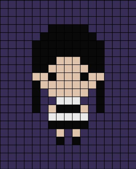 A pixel art template of Wednesday from the Addams Family (black and white striped horizontal dress).

Originally by Experimental Tie Dye on Instagram. Mom Pixel Art, Cute Halloween Pixel Art, Wednesday Pixel Art, People Pixel Art, Pixel Art Halloween, Halloween Pixel Art, Pixel Beads, Graph Paper Drawings, Easy Perler Beads Ideas