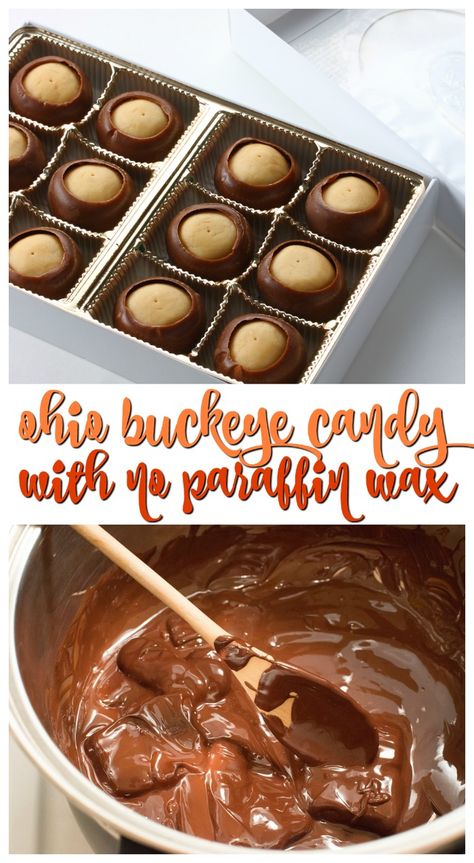 Ohio Buckeye Candy Recipe Without Paraffin Wax via @ellenblogs Ohio Buckeyes Recipe, Buckeye Candy, Ohio Recipes, Buckeyes Candy, Buckeye Cookies, Wax Recipe, Sugar Wax Recipe, Buckeyes Recipe, Keto Snacks Easy