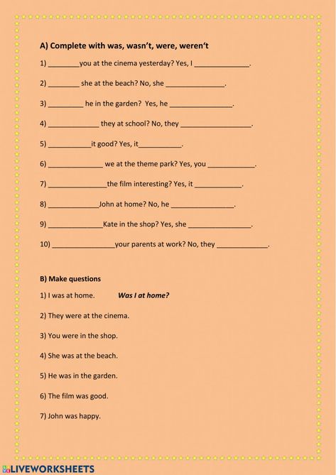 Was, were questions - Interactive worksheet Was Were Questions Worksheet, Was Were, English Language Learning Activities, Simple Past Tense, Basic Grammar, English As A Second Language (esl), Grammar And Vocabulary, English As A Second Language, English Language Learning