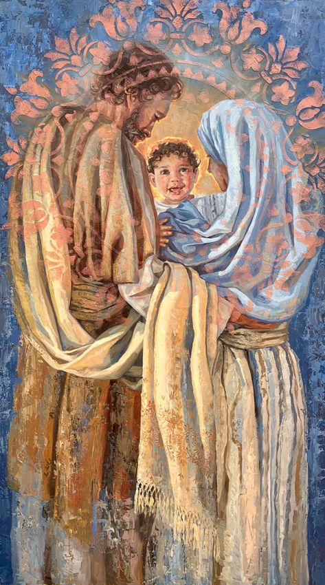 Build Time: Unless in stock, Framed Canvas Giclees are made-to-order in 3-4 business days at our production facility in American Fork, UT. The product can be picked up locally or shipped via FedEx or USPS - transit times vary based on destination. Image Description:Baby Jesus in the arms of Mary and Joseph.About the Artist:Lynde Mott graduated from Brigham Young University in 1997 with a Bachelor of Fine Arts in Design/Illustration. She has a passion for church history, historical clothing and creating visually accurate images of the past. She has become know as the "Quilt Lady" since she has done so many wonderful pieces with very detailed quilts. She and her husband, Randy, have built a home in Pleasant Grove, UT. She is anxiously engaged in turning it into a memorial to past pioneers wi Christian Iconography, Mormon Art, Mary And Joseph, Images Of Christ, Pleasant Grove, Temple Pictures, Bible Stories For Kids, The Holy Family, Brigham Young