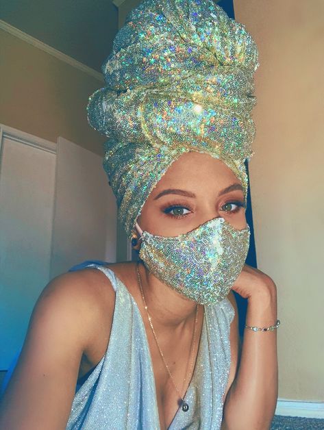 Face mask sequin Face Mask Aesthetic, Mouth Mask Fashion, Nose Mask, Head Wrap Styles, Hair Wrap Scarf, Hair Scarf Styles, Head Scarf Styles, Mask Fashion, African Head Wraps