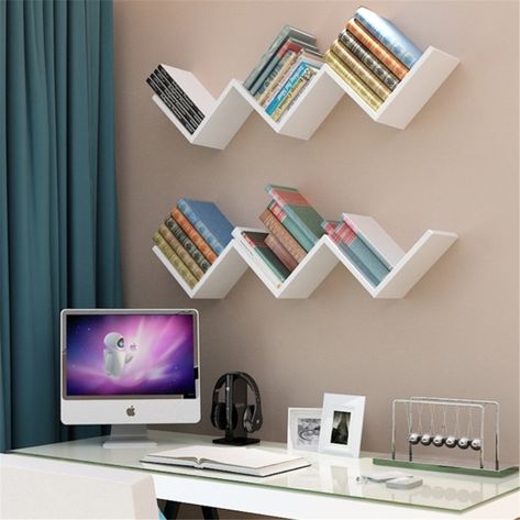 EECOO Creative Floating Wall Shelf Wall Shelf Rack, Hanging Bookshelves, Bookshelves In Bedroom, Wall Mounted Bookshelves, Regal Design, Wall Shelves Design, Bookshelf Design, Wall Bookshelves, Bookshelves Diy