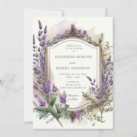 watercolor lavender floral regal wedding invitation  Zazzle Monogrammed Wedding Napkins, Elegant Garden Wedding, Regal Wedding, Wedding Wine Labels, Elegant Garden, Wedding Anniversary Invitations, Green Wedding Invitations, Lavender Floral, Anniversary Invitations