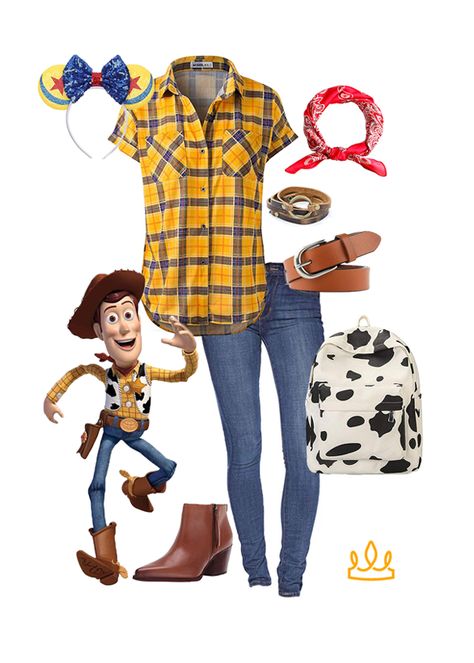 This Disneybounding outfit will make you want to reach for the stars! Woody is one of our favorite Disney characters, so it makes sense that this Woody Disneybound is one of our favorite Disneybounding collages ever! Plus, who doesn't love a good Toy Story Disneybound? For more, check out the Theme Park Style website! Disneybound Outfits Toy Story, Toy Story Themed Outfits, Jesse Disneybound, Toy Story Bounding, Disney Bounding Toy Story, Toy Story Outfits Women, Disney Bound Toy Story, Toy Story Inspired Outfits, Disney Bounding Couples