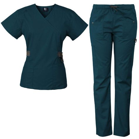 Stylish Scrubs, Navy Blue Scrubs, Green Scrubs, Trims Fashion, Scrubs Outfit, Work Fits, Tapered Joggers, Blue Scrubs, Womens Scrubs